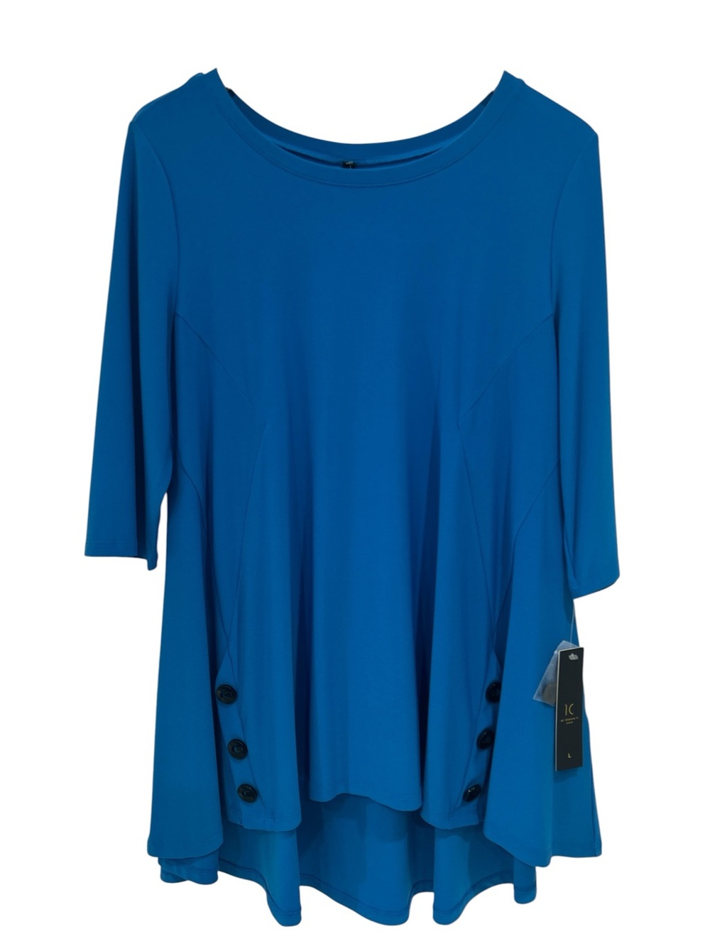NWT IC by Connie K Stretch Knit Tunic with Button Detailing in Aqua - L